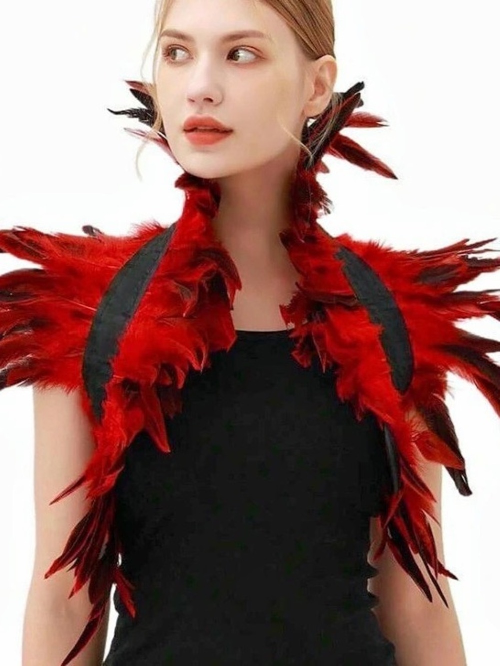 Red & Black Feather Shoulder Wrap